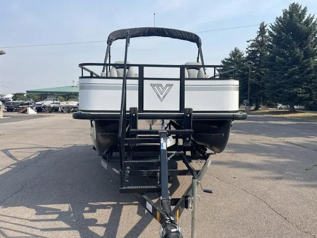 Slide: The Image of 2022 Viaggio DM16F pontoon boat on a trailer, front view. - 9