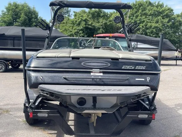 Slide: The Image of 2023 Sanger V-215 SX boat rear view in a parking lot. - 6
