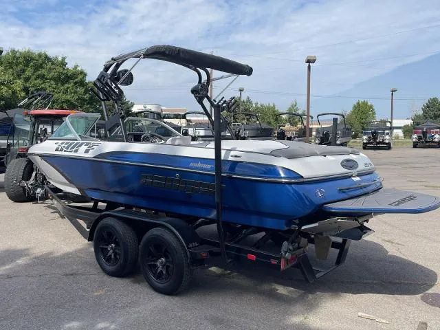 Slide: The Image of 2023 Sanger V215 SX boat in blue and white on a trailer. - 3