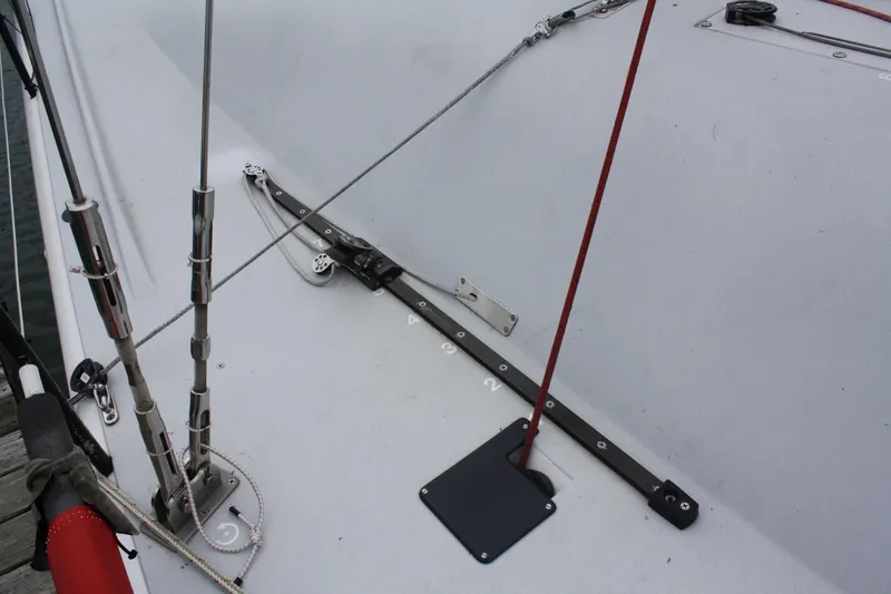 Slide: The Image of Deck of 2004 Farr 40 sailboat with rigging and hardware. - 11