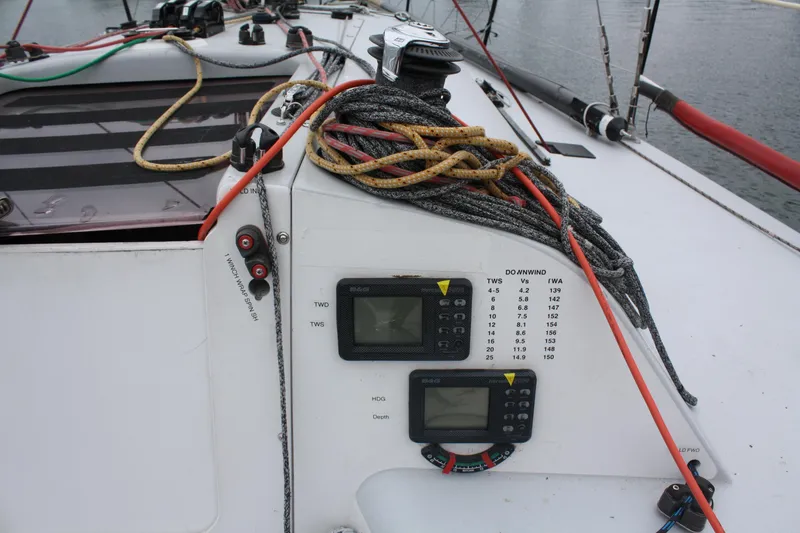 Slide: The Image of Sailing yacht Farr 40 (2004) cockpit with navigation instruments and ropes. - 15