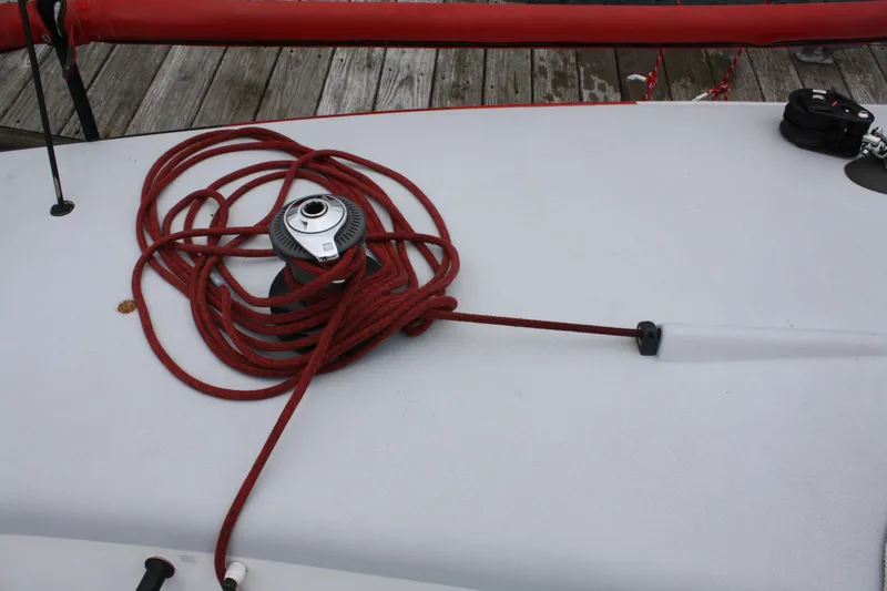 Slide: The Image of Red rope on deck of 2004 Farr 40 sailboat. - 17