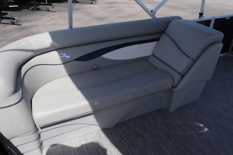 Slide: The Image of 2024 Bennington 21 SSR boat interior with luxurious gray seating. - 13