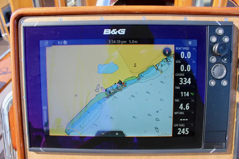 Slide: The Image of B&G navigation system on a 2018 Cape George 45 sailboat, displaying nautical chart and data. - 31