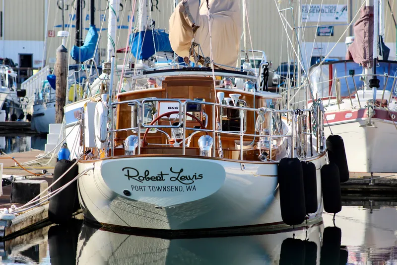 Slide: The Image of Cape George 45 sailboat docked, 2018 model, Port Townsend, WA. - 9
