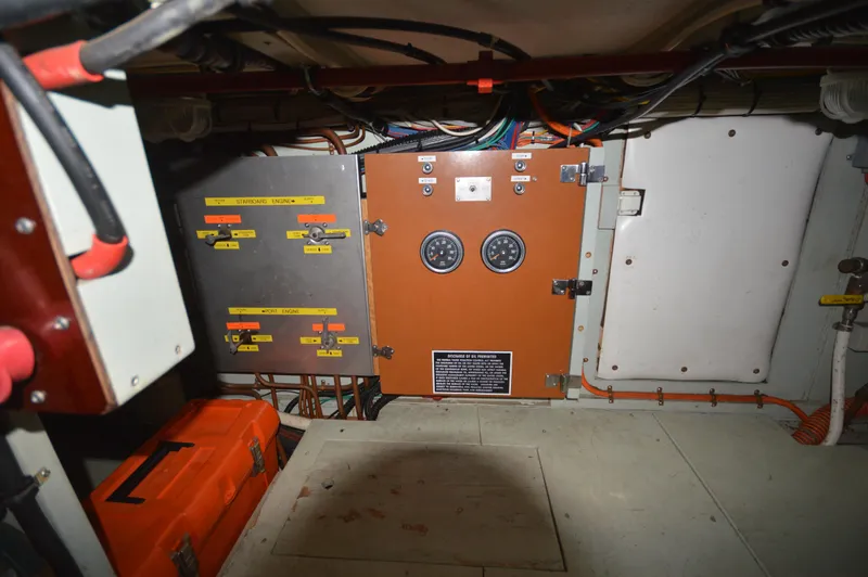 Slide: The Image of Electrical control panel in the engine room of a 1973 Hatteras 45 Convertible yacht. - 33