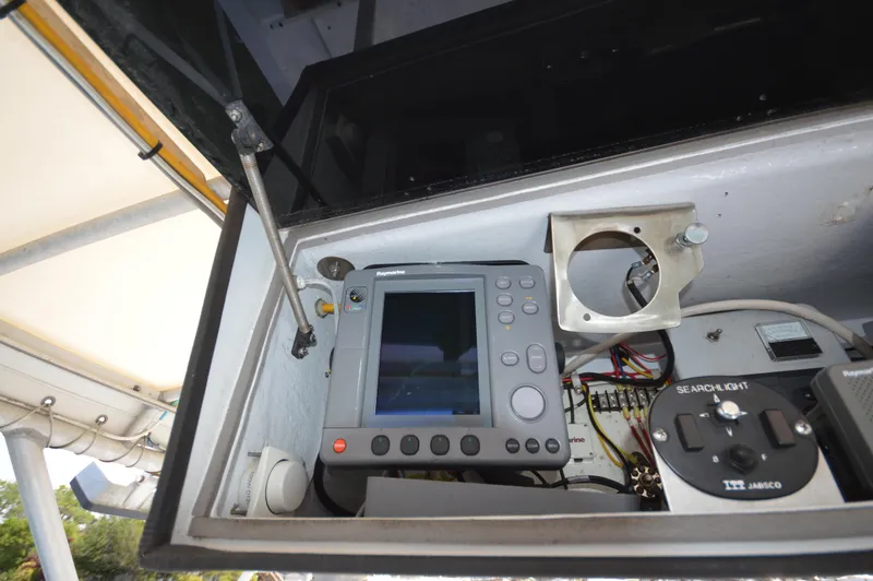 Slide: The Image of Navigation equipment on a 1973 Hatteras 45 Convertible boat. - 35