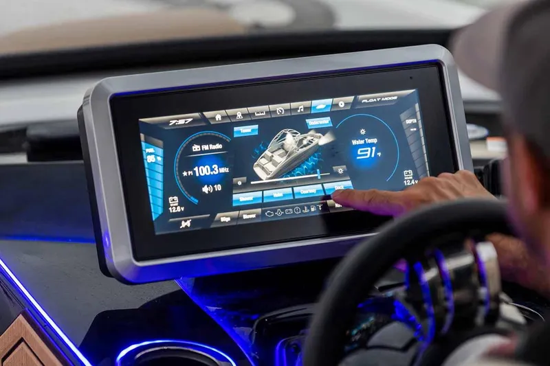 Slide: The Image of Touchscreen control panel of 2023 Yamaha Boats 252SD displaying boat settings. - 6