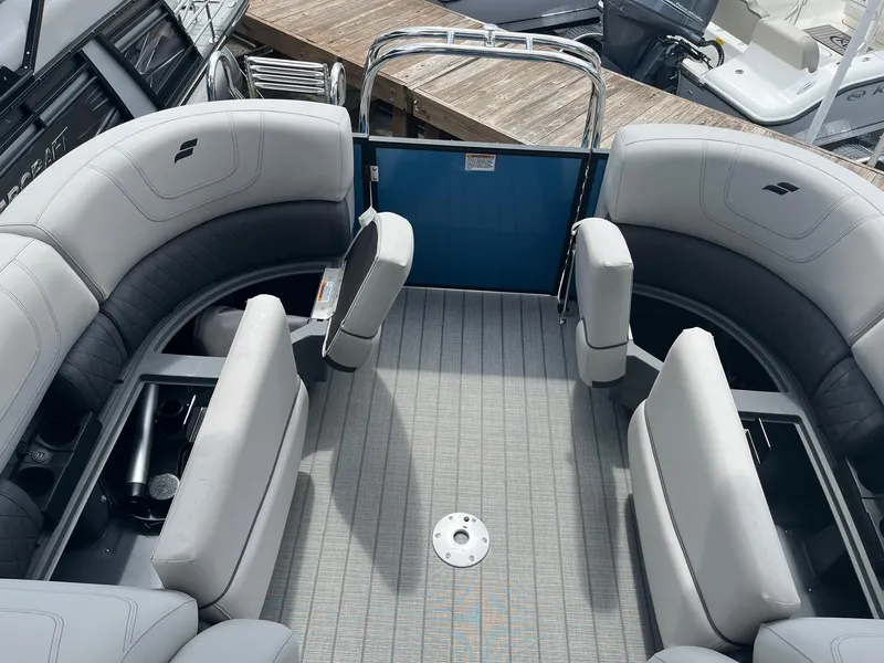 Slide: The Image of 2024 Starcraft SLS 3 boat interior with gray seating and flooring. - 13