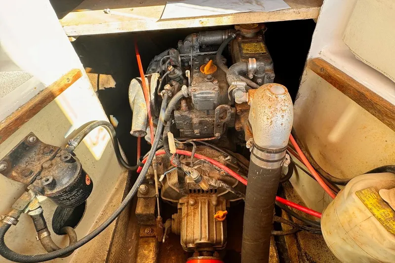 Slide: The Image of 1984 Duffy 20 Hardtop Diesel engine compartment with visible components. - 7