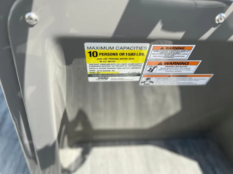 Slide: The Image of 2024 Qwest XRE 820 maximum capacity label, 10 persons or 1585 lbs. - 16