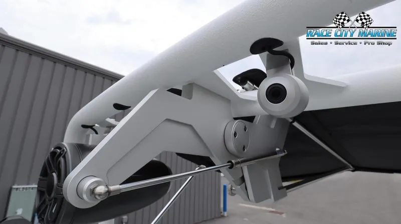 Slide: The Image of Close-up of 2024 Nautique GS22 boat tower with Race City Marine logo. - 49