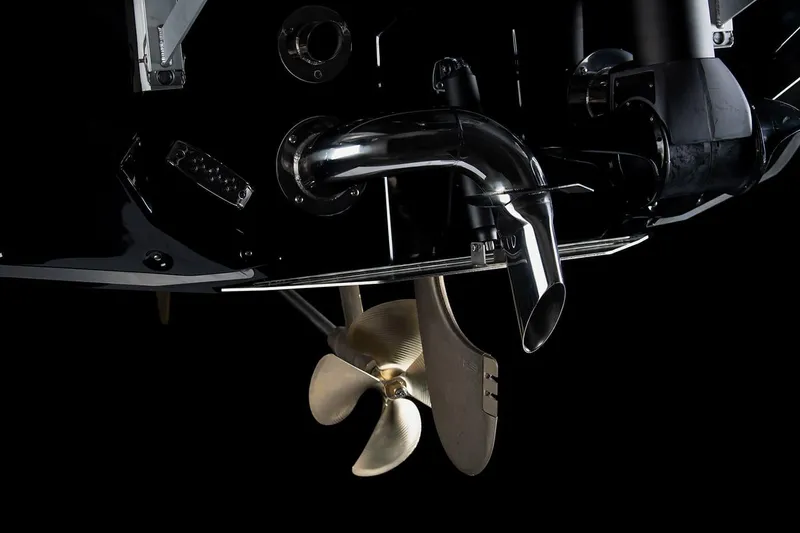 Slide: The Image of 2024 Nautique GS22 boat propeller and exhaust system close-up. - 7