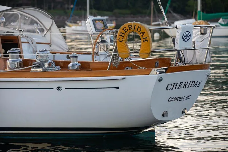 Slide: The Image of Hinckley OceanCruising 52 sailboat, 1997 model, named "Cheridah" docked in Camden, ME. - 14
