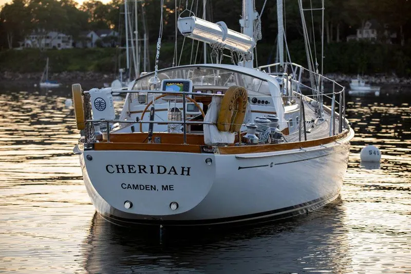 Slide: The Image of Hinckley OceanCruising 52 sailboat, "Cheridah," docked in Camden, ME, 1997 model. - 16