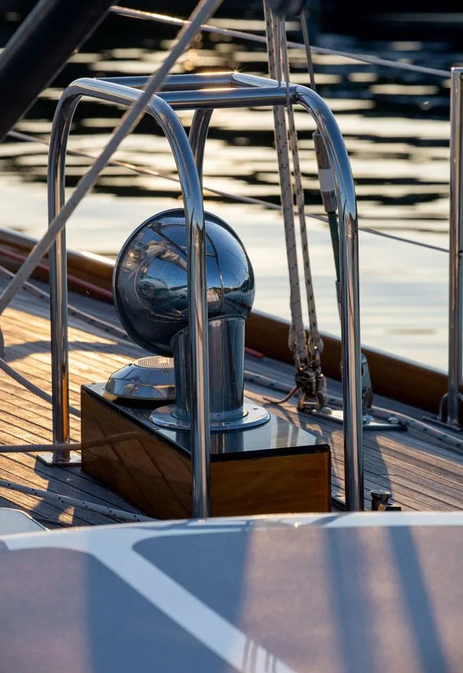 Slide: The Image of Hinckley OceanCruising 52 yacht deck detail, 1997 model, with polished metal fixtures. - 29