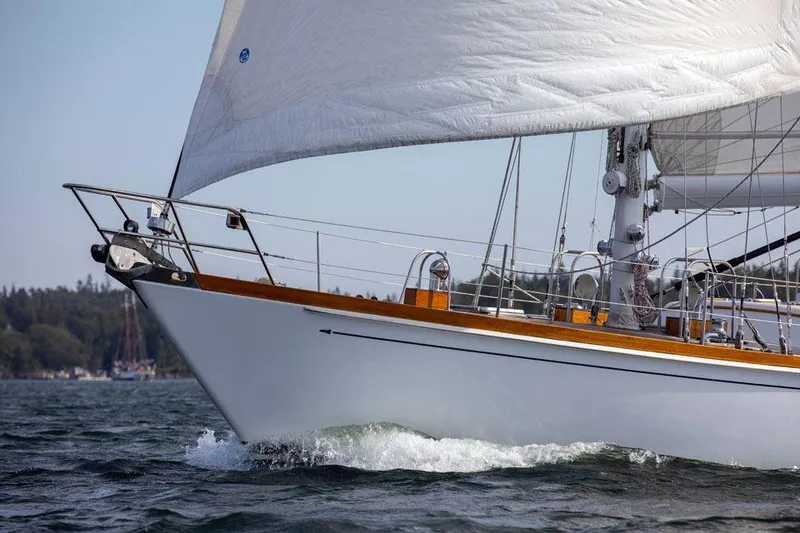 Slide: The Image of Sailing yacht Hinckley OceanCruising 52, 1997 model, gliding on water with full sails. - 4