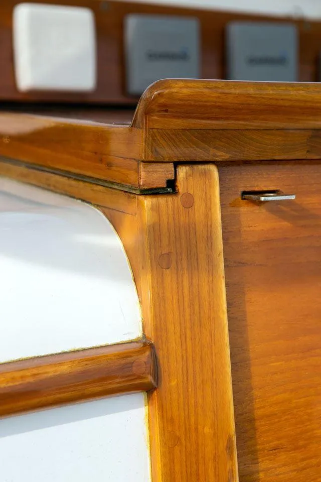 Slide: The Image of Close-up of 1997 Hinckley OceanCruising 52's polished wooden detail. - 43