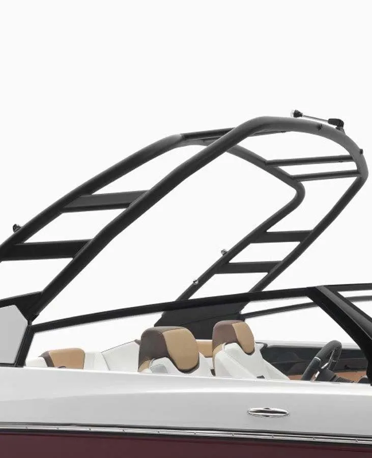 Slide: The Image of 2023 Yamaha Boats 222S with sleek black wakeboard tower and modern seating. - 8