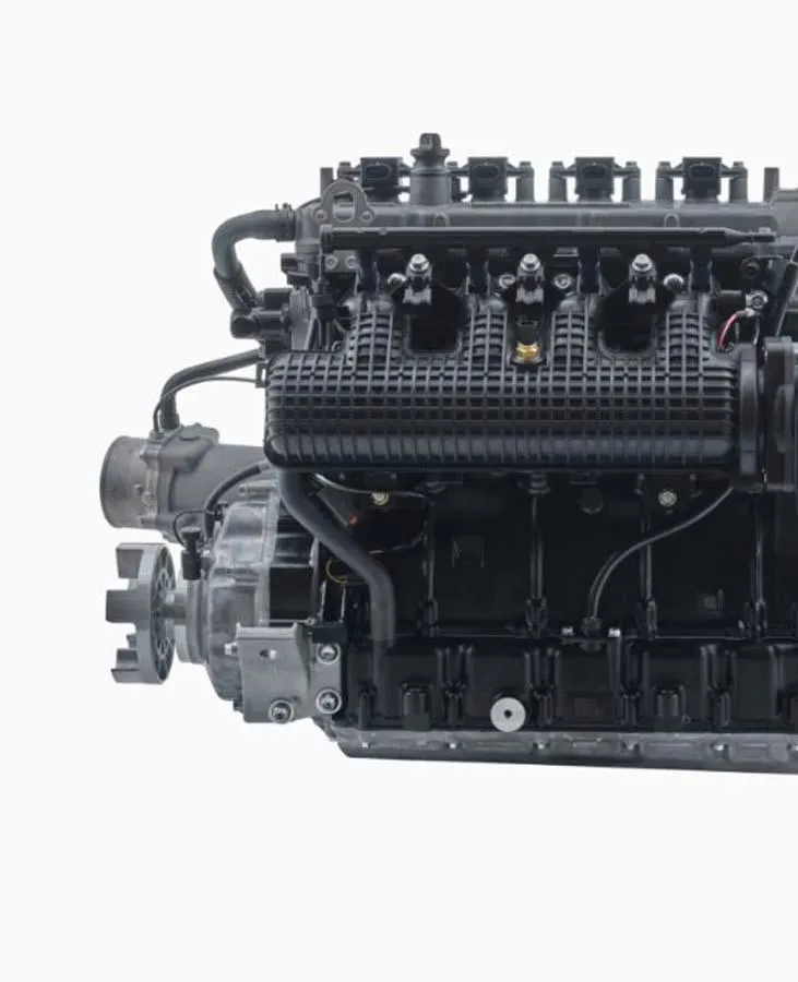 Slide: The Image of 2023 Yamaha Boats 255XE engine close-up. - 19