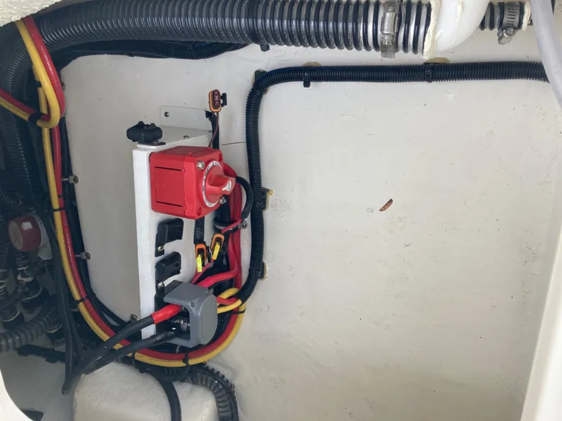 Slide: The Image of 2024 Sea Born FX21 boat wiring and battery switch setup. - 9
