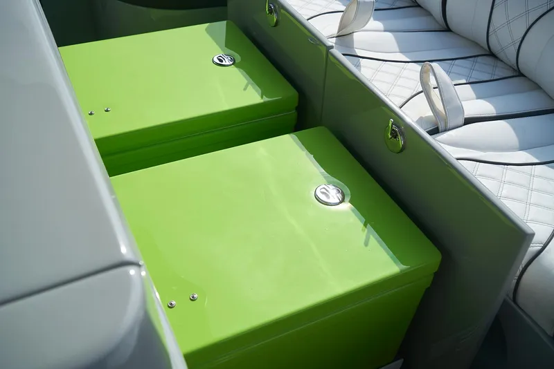 Slide: The Image of Green storage compartments on a 2021 Midnight Express 43' Open boat. - 13