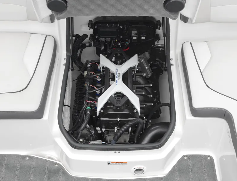 Slide: The Image of 2024 Yamaha Boats AR190 engine compartment with open hatch. - 3