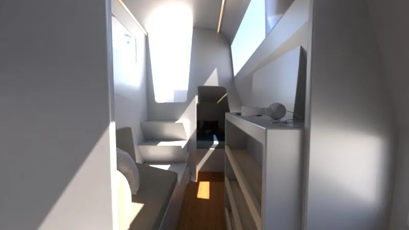 Slide: The Image of Interior of 2024 Catamaran Cruisers Power Cat, modern design with seating and storage. - 16