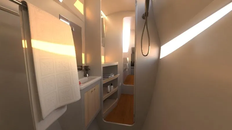 Slide: The Image of Modern bathroom in 2025 Catamaran Dual Flyer 400 with sleek design and ample storage. - 20