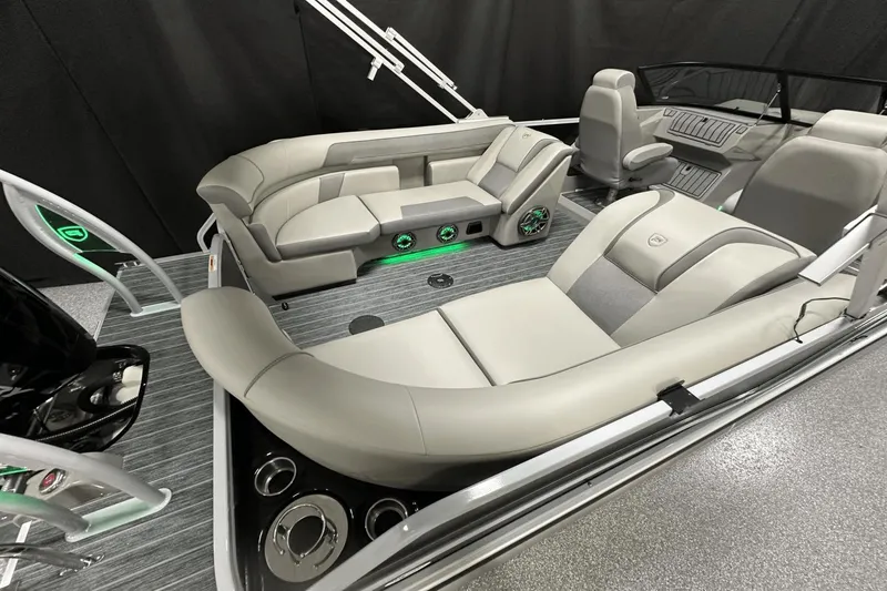 Slide: The Image of 2024 Premier 250 Solaris Sport boat interior with luxurious seating and modern design. - 21