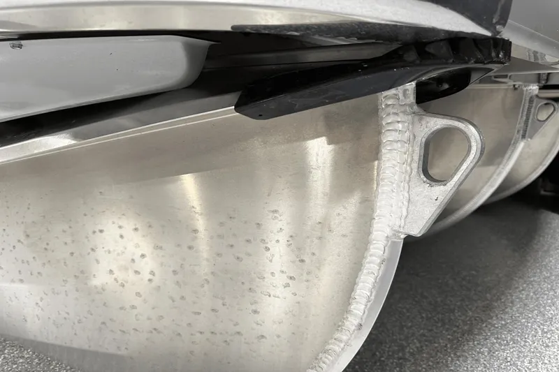 Slide: The Image of Close-up of 2024 Premier 250 Solaris Sport pontoon boat's aluminum hull detail. - 23