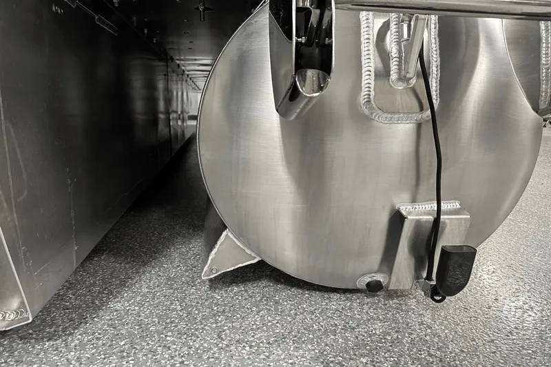 Slide: The Image of Close-up of 2024 Premier 250 Solaris Sport boat component, showcasing sleek metal design. - 29
