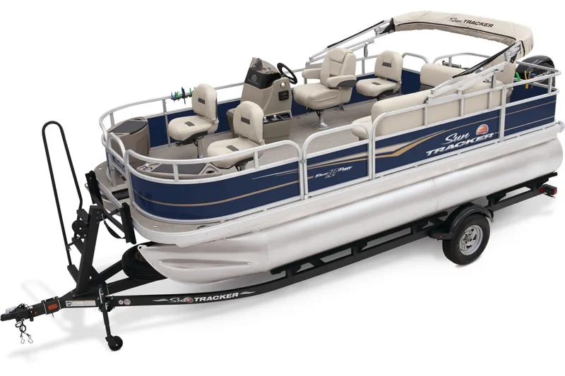 The Image of 2024 Sun Tracker Bass Buggy 18 DLX pontoon boat on trailer. - 0