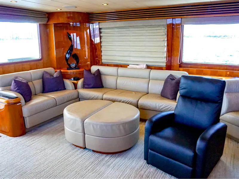 Slide: The Image of Luxurious interior of 2003 Hargrave Sky Lounge Motoryacht with plush seating and modern decor. - 14