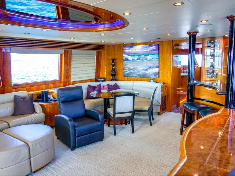Slide: The Image of Luxurious interior of 2003 Hargrave Sky Lounge Motoryacht with elegant seating and decor. - 15