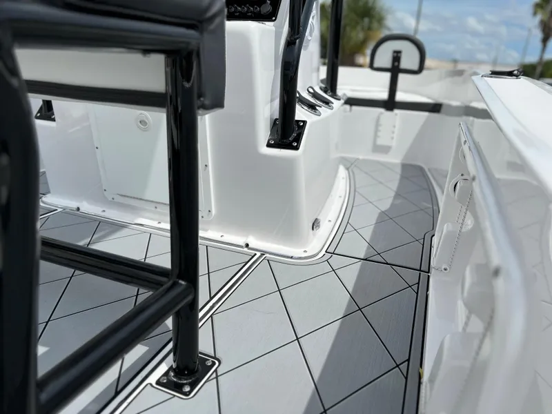 Slide: The Image of 2024 Clearwater 1900 boat interior with modern seating and non-slip flooring. - 5