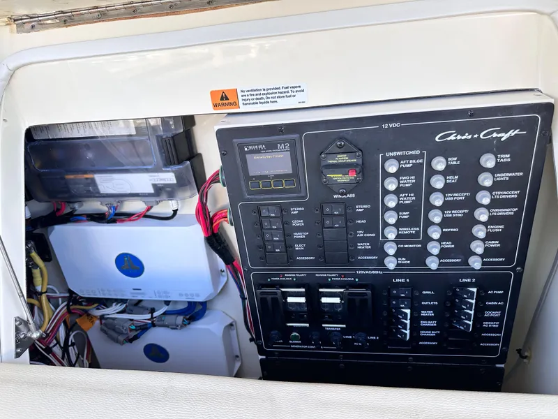 Slide: The Image of Electrical control panel of a 2021 Chris-Craft Calypso 35 boat. - 20
