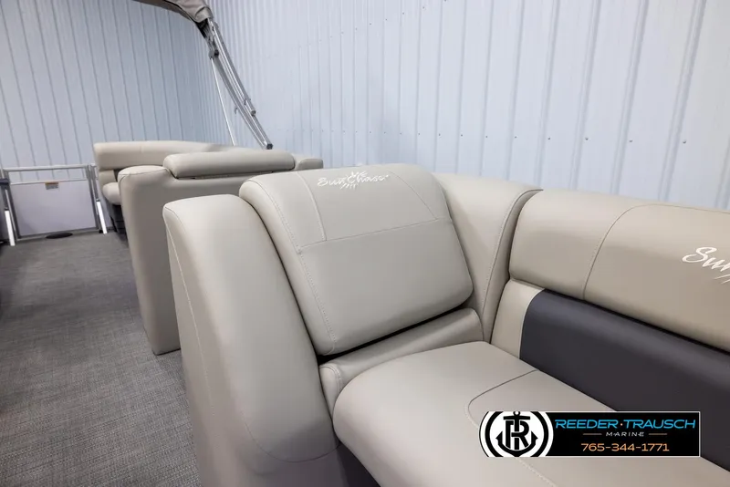 Slide: The Image of 2024 SunChaser Vista 22 LR boat interior with beige seating. - 20