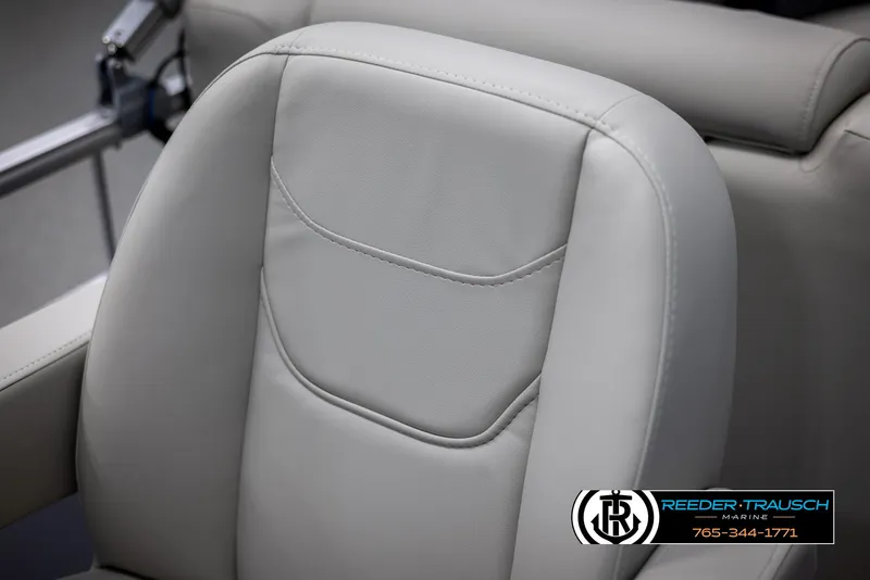 Slide: The Image of Close-up of 2024 SunChaser Vista 22 LR boat seat with Reeder-Trausch Marine logo. - 36