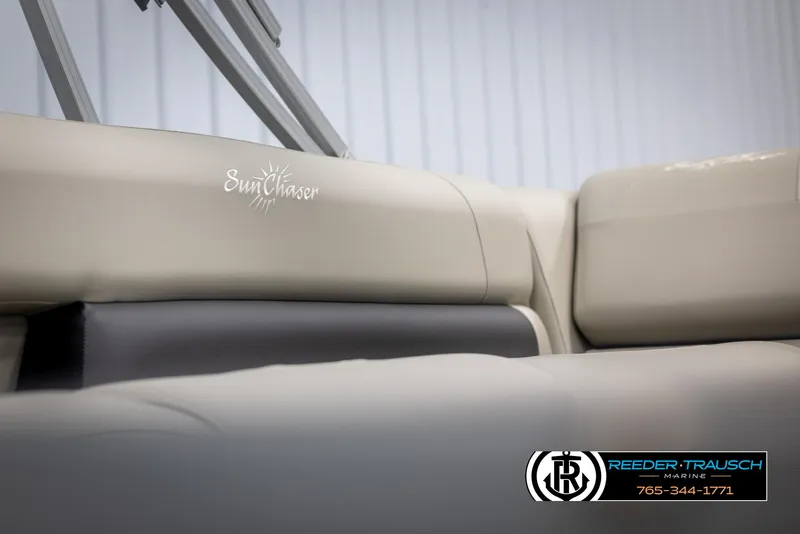 Slide: The Image of 2024 SunChaser Vista 22 LR boat interior seating with Reeder-Trausch Marine logo. - 40