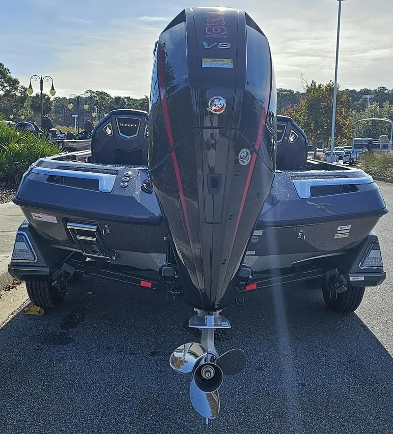 Slide: The Image of 2024 Ranger Z521R boat with powerful V8 engine, rear view. - 5