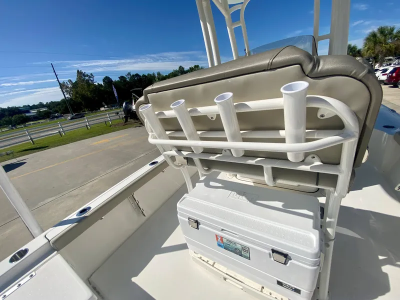 Slide: The Image of 2024 Key West 230 Bay Reef boat with rod holders and cooler. - 9