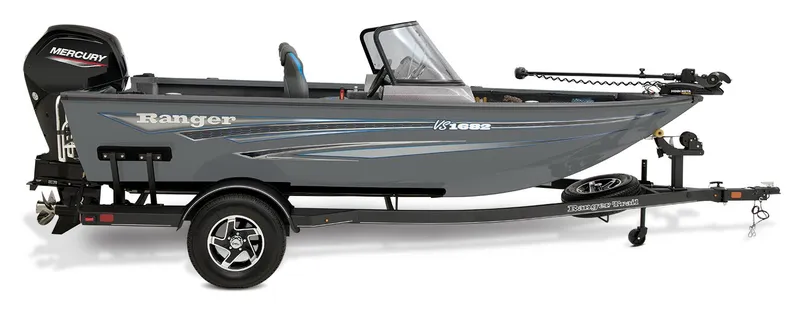Slide: The Image of 2024 Ranger VS1682SC Angler fishing boat with trailer and Mercury outboard motor. - 10