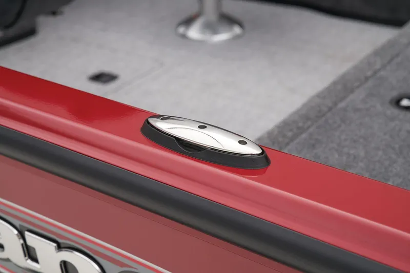 Slide: The Image of 2024 Ranger VS1682SC Angler boat interior detail with red trim and metal fixture. - 28