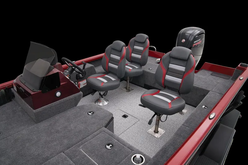 Slide: The Image of 2024 Ranger VS1682SC Angler boat interior with seating and motor. - 33