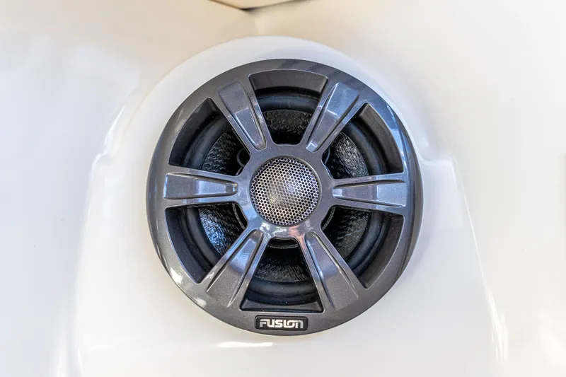 Slide: The Image of Fusion speaker on 2021 Sea Ray SDX 250 boat, close-up view. - 23