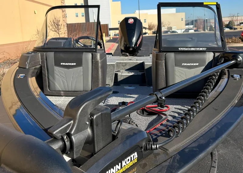 Slide: The Image of 2024 Tracker Targa V-18 Combo boat with Minn Kota trolling motor. - 2