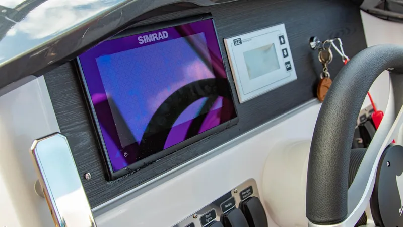 Slide: The Image of Dashboard of 2023 Alfastreet 23 Cabin Electric boat with Simrad display. - 14