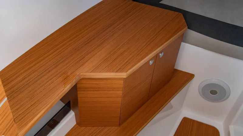 Slide: The Image of Interior of 2023 Alfastreet 23 Cabin Electric boat with wooden cabinetry. - 20