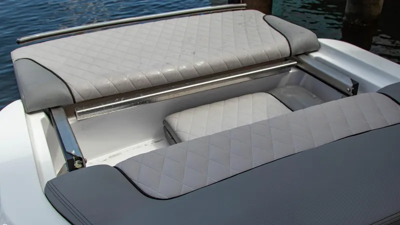 Slide: The Image of 2023 Alfastreet 23 Cabin Electric boat with cushioned seating. - 35